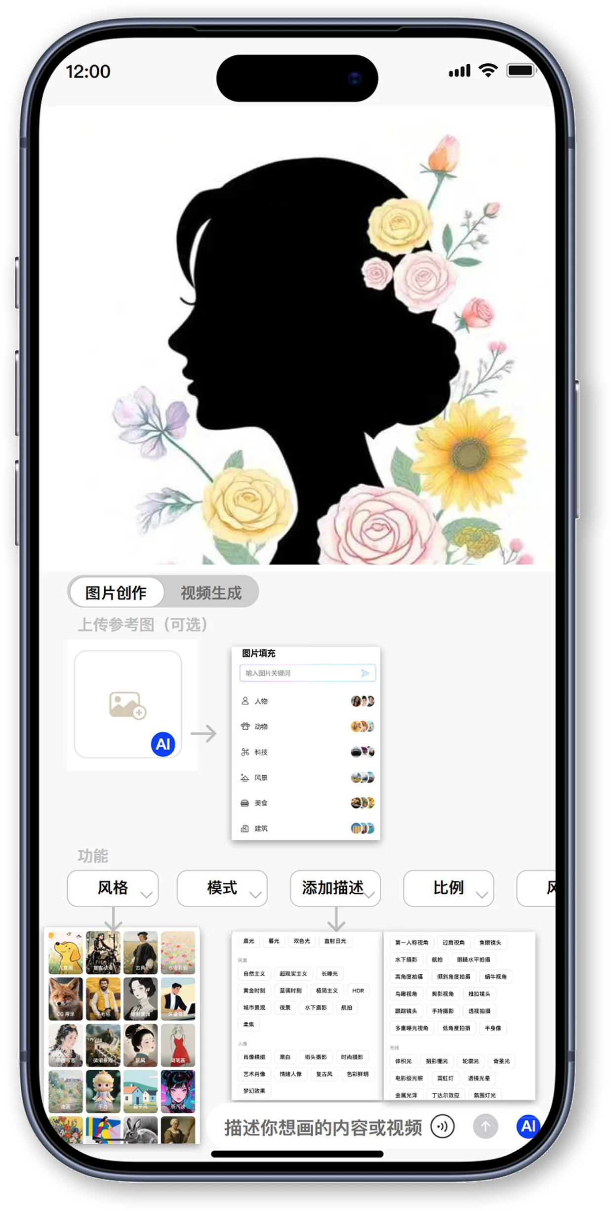 图片创作添加描述界面