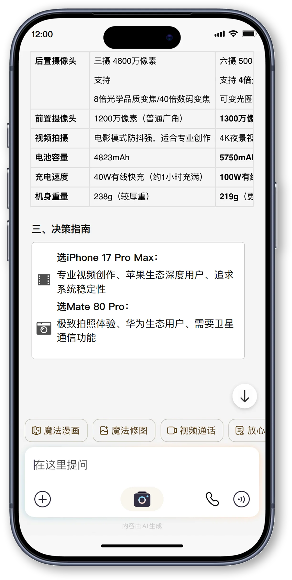 对话问答结论对比